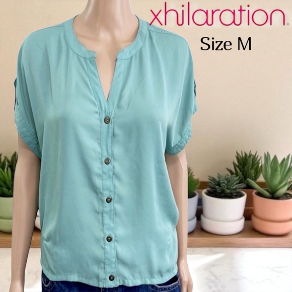 Xhilaration Seafoam Green Cold Shoulder Short Sleeve Top - Picture 16 of 16